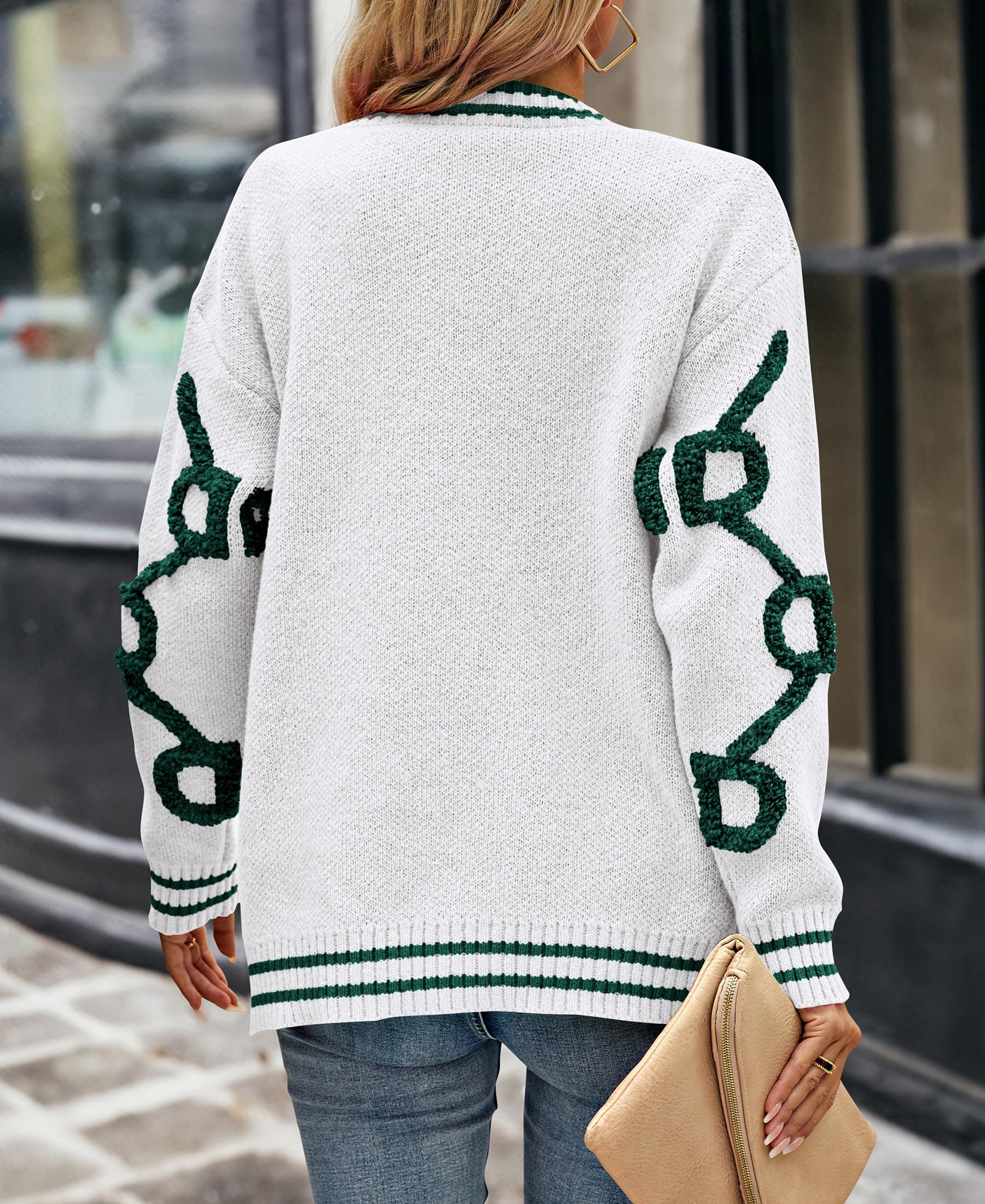 Foto 2 | Jersey Tipo Cárdigan Prettygarden Para Mujer, Punto Grueso, Blanco Y Verde - Venta Internacional.