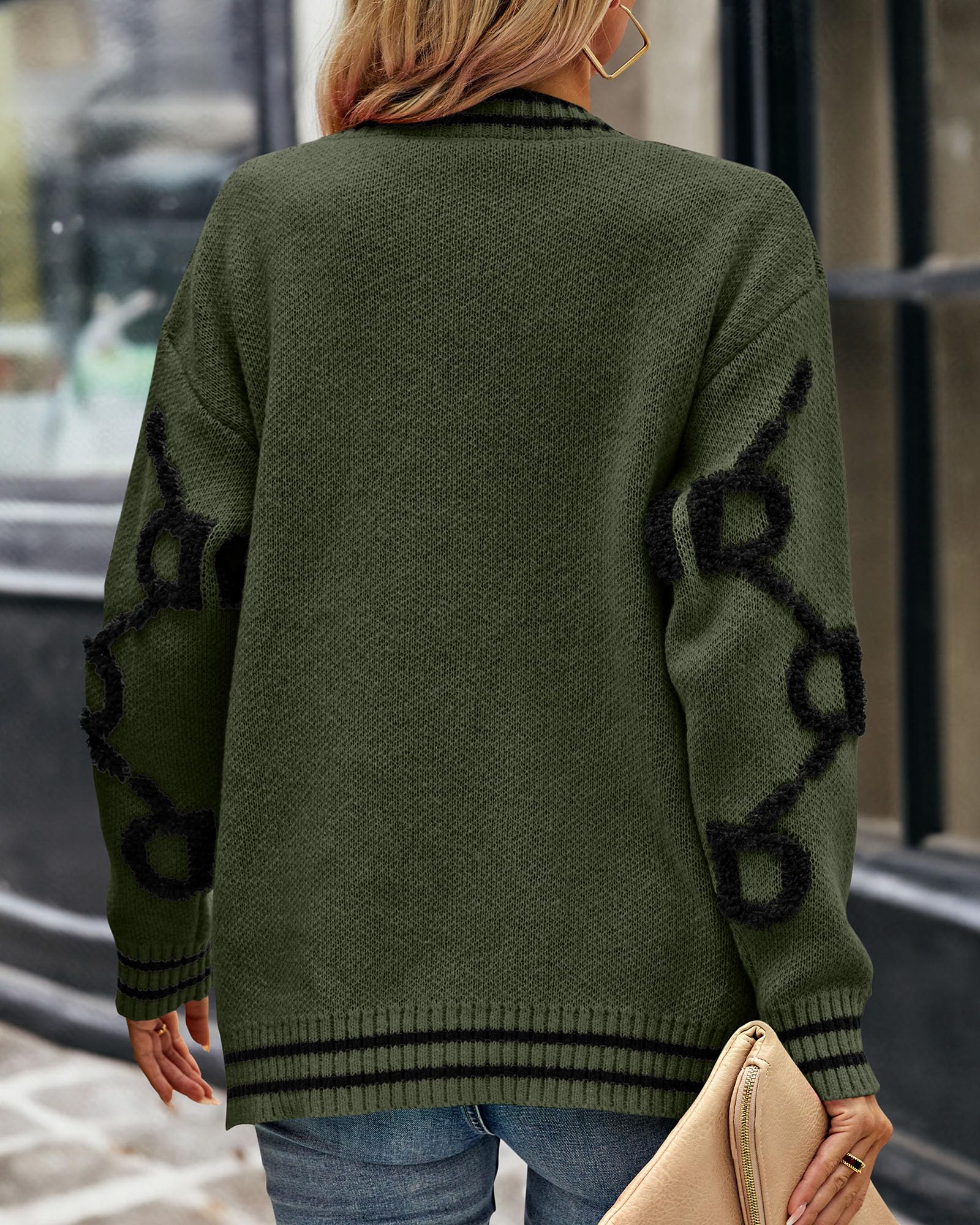 Foto 2 | Jersey Tipo Cárdigan Prettygarden De Punto Grueso Para Mujer, Color Verde Militar - Venta Internacional.