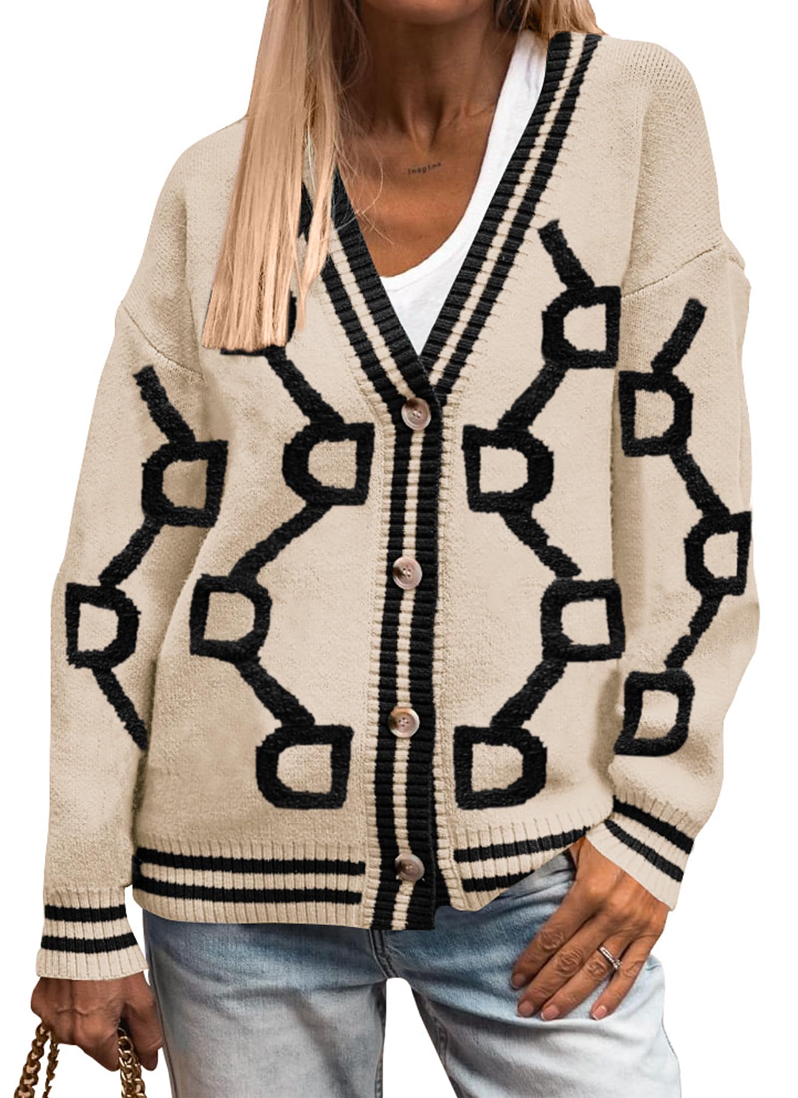 Foto 1 | Jersey Tipo Cárdigan Prettygarden De Punto Grueso Para Mujer, Color Caqui Negro - Venta Internacional.