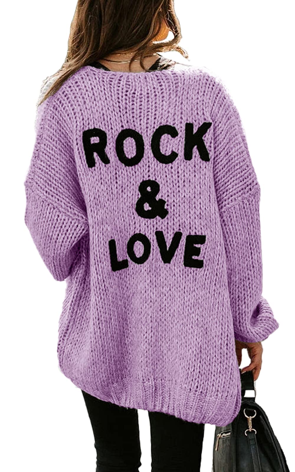 Jersey Tipo Cárdigan Prettygarden Con Parte Delantera Abierta, Midi, Largo, Color Morado - Venta Internacional.