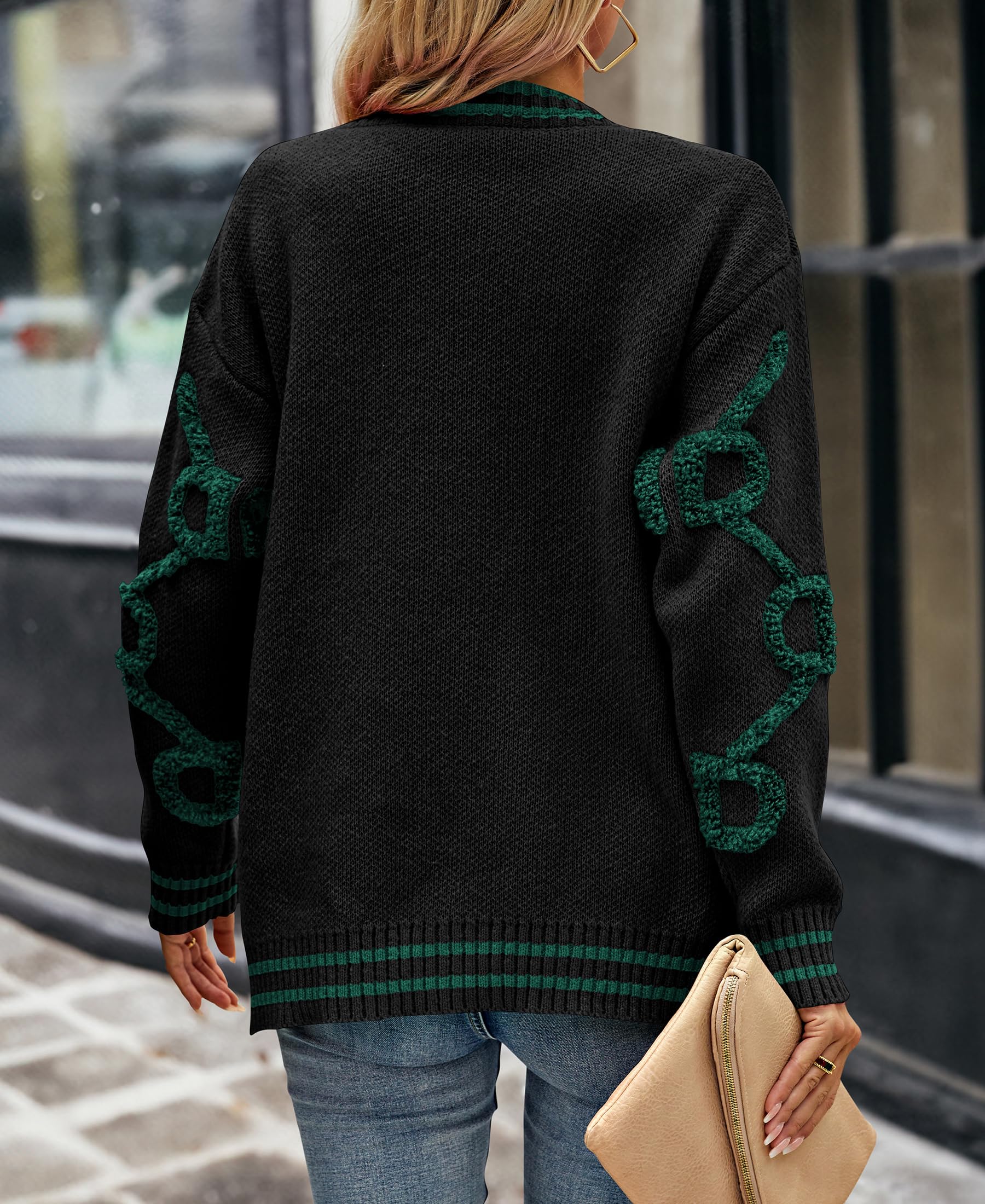 Foto 2 | Jersey Tipo Cárdigan Prettygarden De Punto Grueso Para Mujer, Negro Y Verde - Venta Internacional.