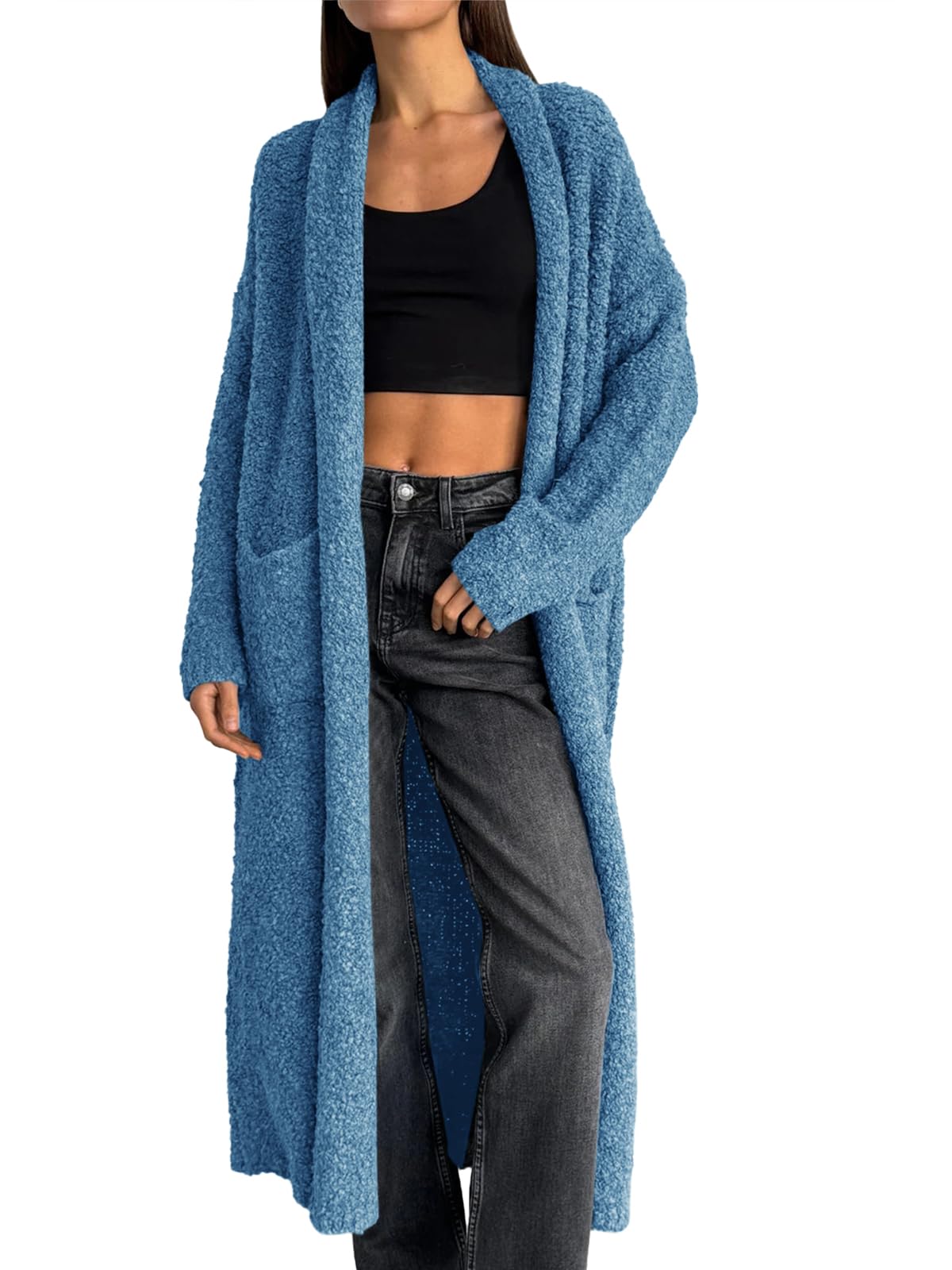 Foto 1 | Jersey Tipo Cárdigan Saodimallsu Con Parte Delantera Abierta Y Largo Para Mujer, Color Azul Marino - Venta Internacion