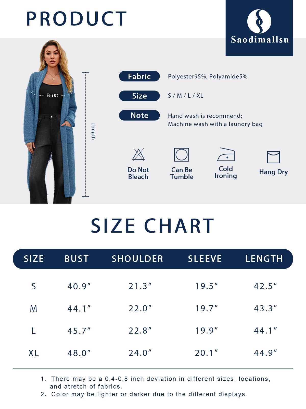 Foto 6 | Jersey Tipo Cárdigan Saodimallsu Con Parte Delantera Abierta Y Largo Para Mujer, Color Azul Marino - Venta Internacion
