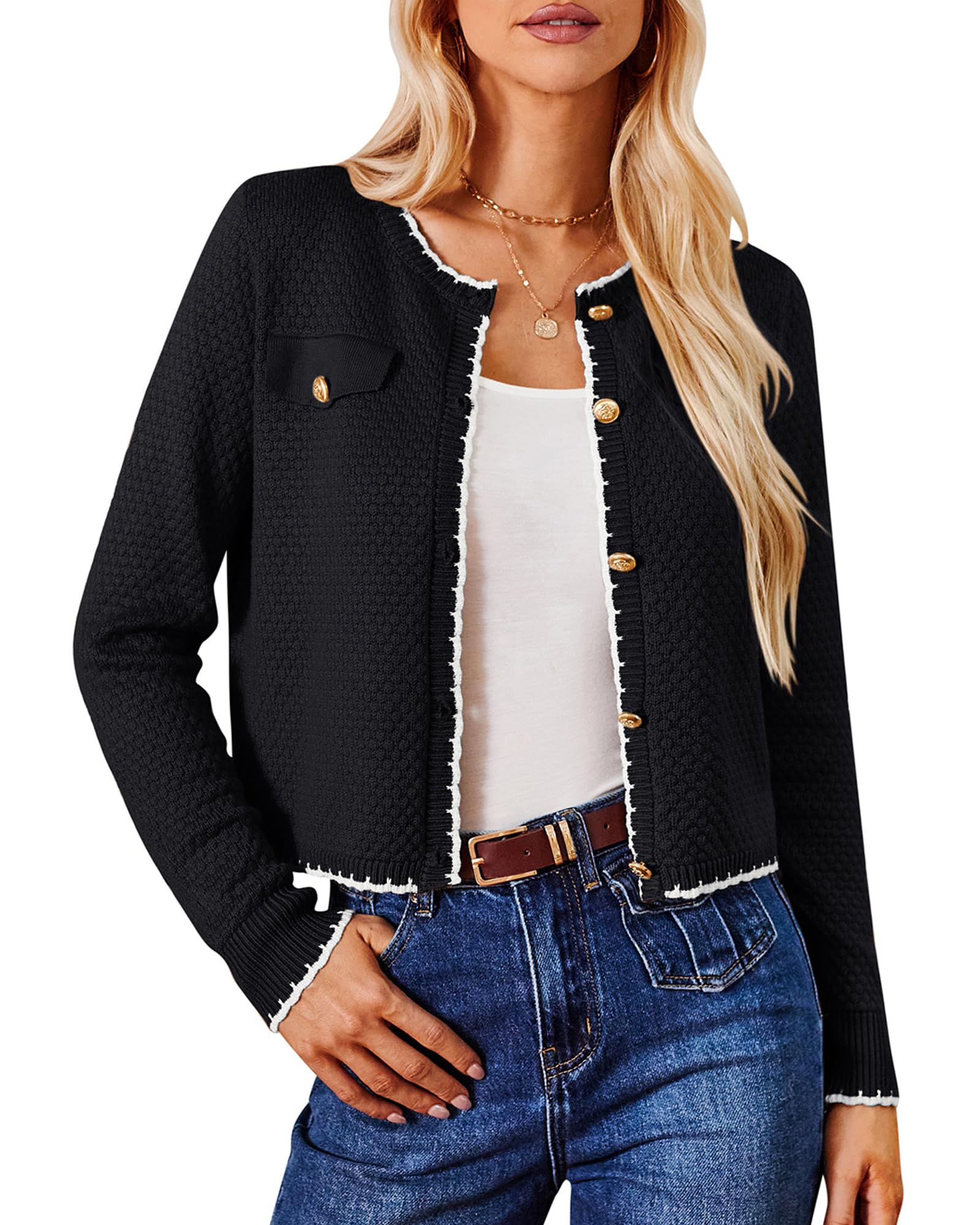 Foto 2 pulgar | Chaqueta De Punto Grace Karin De Manga Larga Para Mujer En Contraste, Color Negro - Venta Internacional.