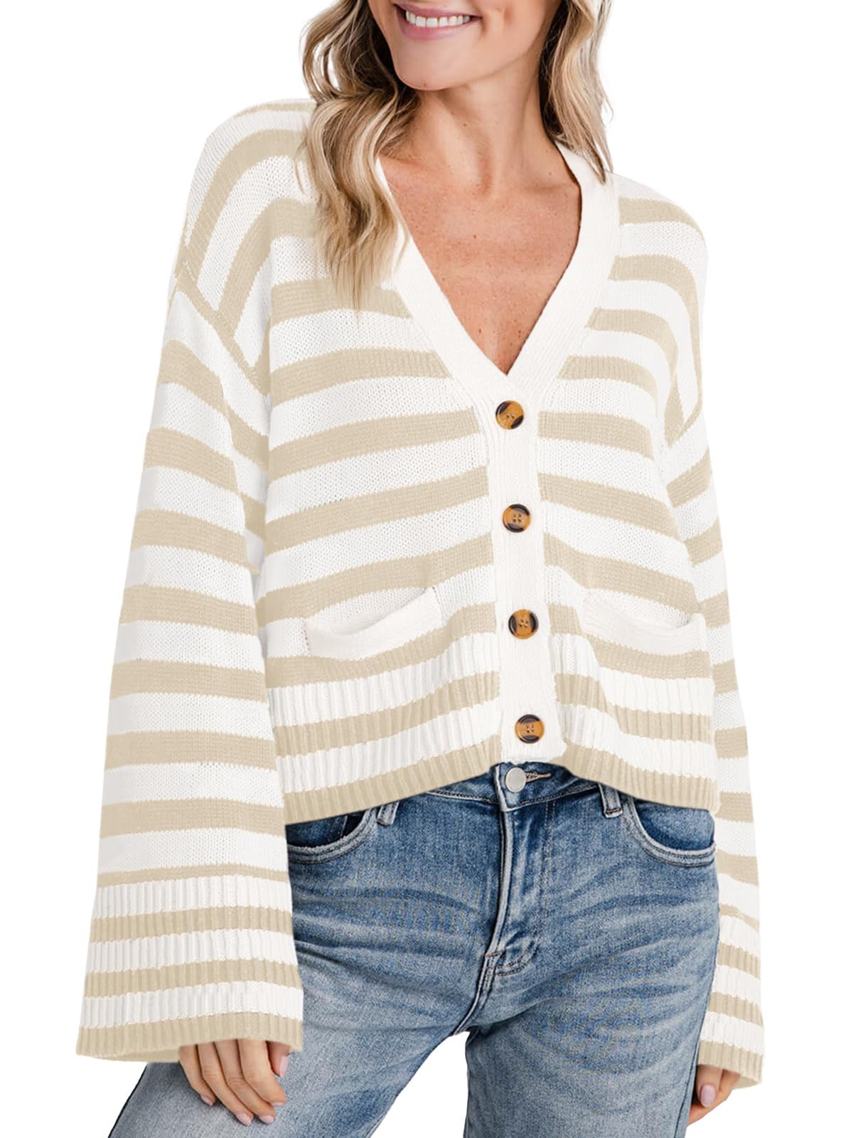 Jersey Tipo Cárdigan Saodimallsu A Rayas Para Mujer, Abrigo De Punto - Venta Internacional.