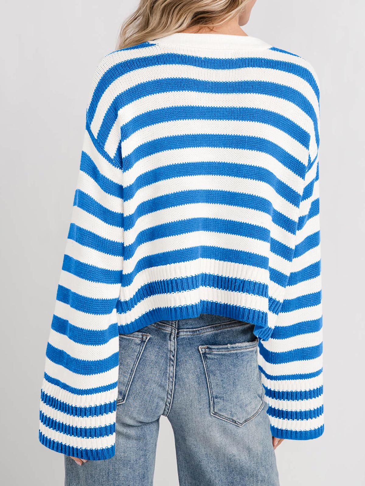 Foto 6 pulgar | Jersey Tipo Cárdigan Saodimallsu De Algodón Azul A Rayas Para Mujer - Venta Internacional.