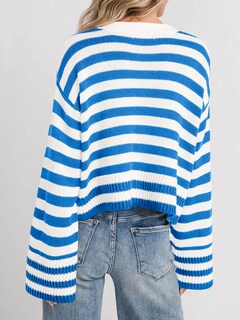 Foto 5 | Jersey Tipo Cárdigan Saodimallsu De Algodón Azul A Rayas Para Mujer - Venta Internacional.