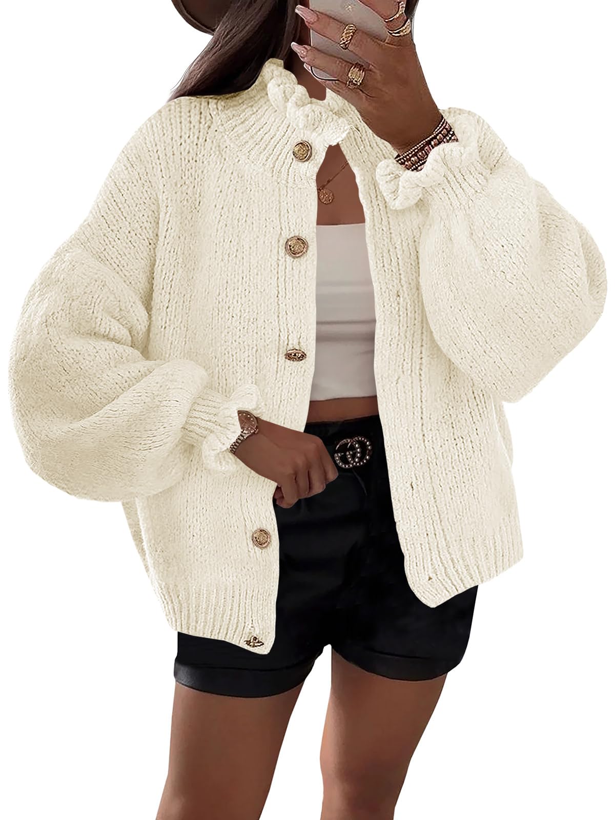 Foto 1 | Cárdigan Saodimallsu De Punto Con Volantes Y Botones Para Mujer - Venta Internacional.