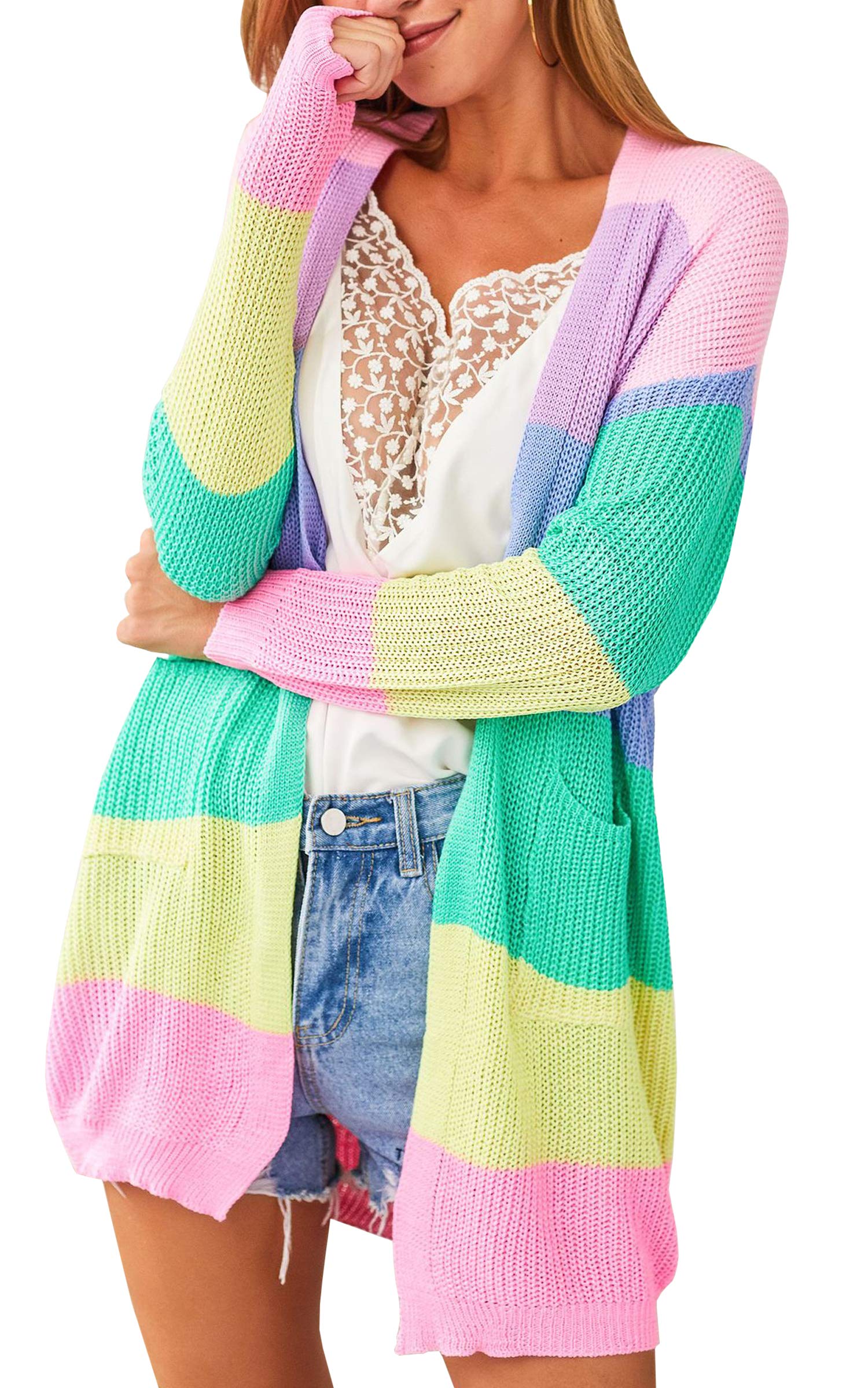 Foto 2 pulgar | Suéteres Ecowish, Ligeros, Con Bloques De Color Rosa, Para Mujer - Venta Internacional.
