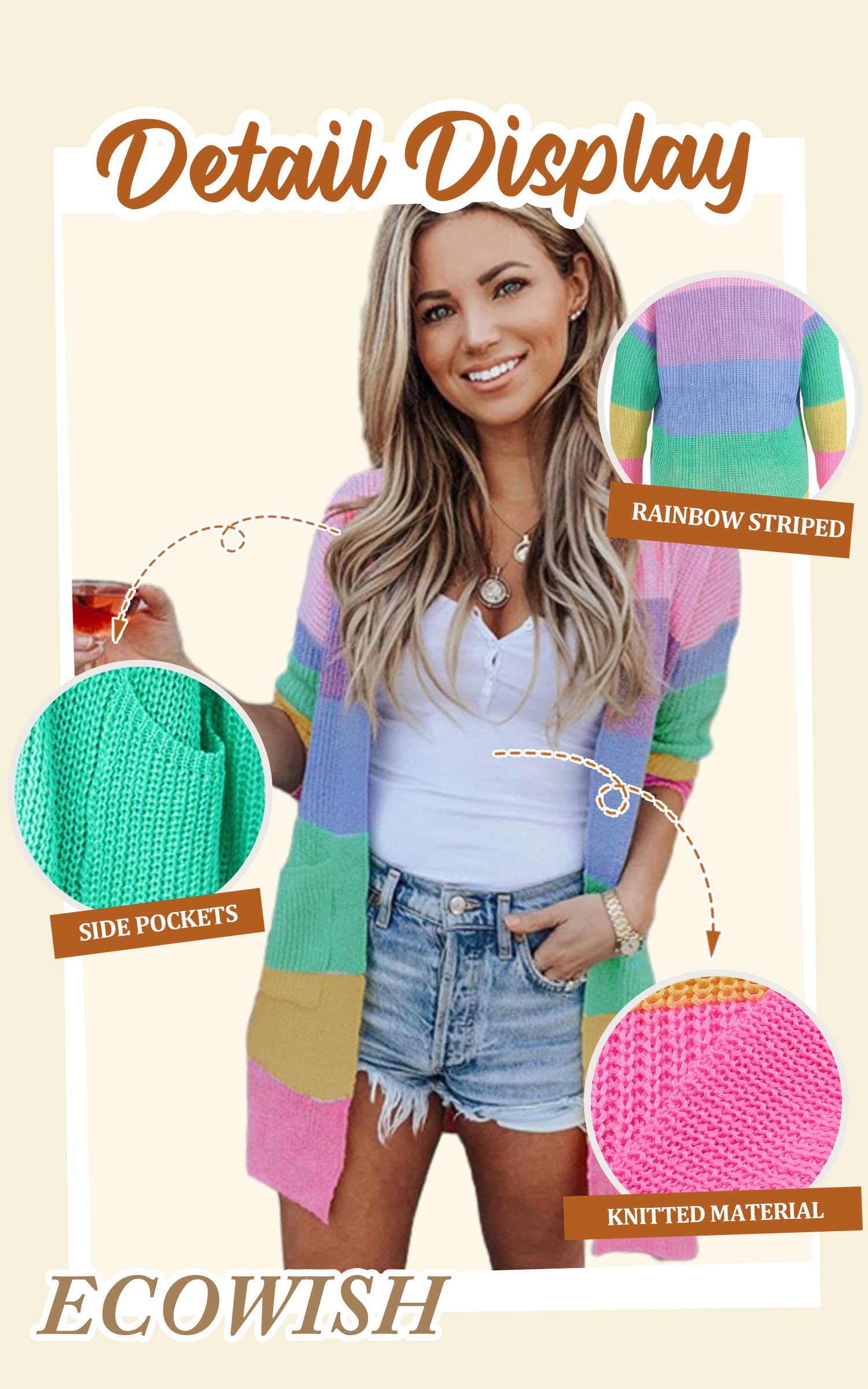 Foto 5 | Suéteres Ecowish, Ligeros, Con Bloques De Color Rosa, Para Mujer - Venta Internacional.