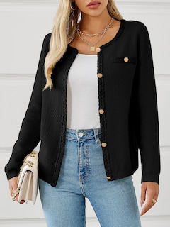 Foto 2 | Jersey Tipo Cárdigan Saodimallsu Para Mujer, Tejido Trenzado, Color Negro Otoñal - Venta Internacional.