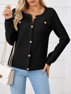 Foto 3 | Jersey Tipo Cárdigan Saodimallsu Para Mujer, Tejido Trenzado, Color Negro Otoñal - Venta Internacional.