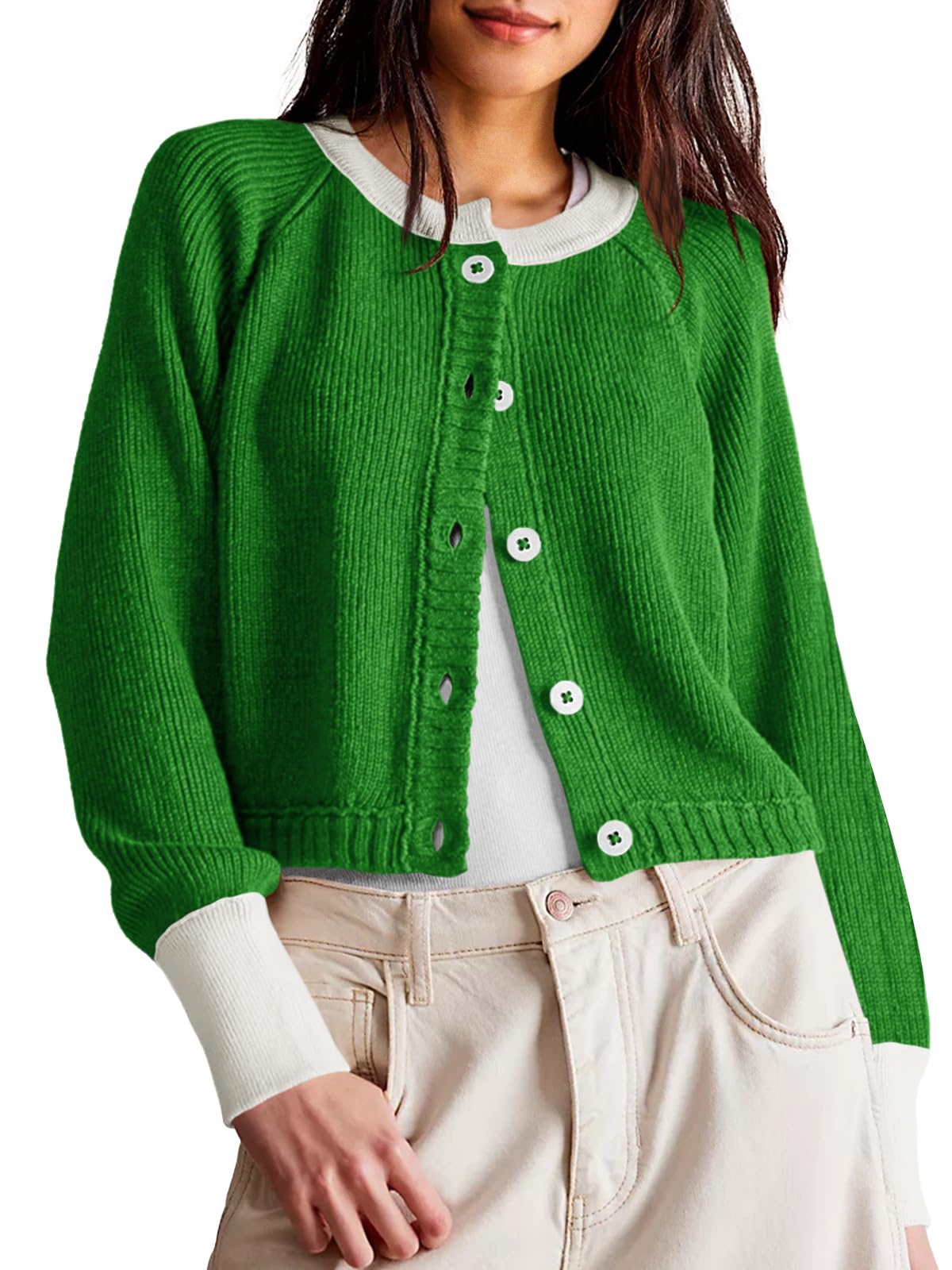 Foto 2 pulgar | Suéter Tipo Cárdigan Saodimallsu, Recortado, Color Verde Bloque, Para Mujer - Venta Internacional.