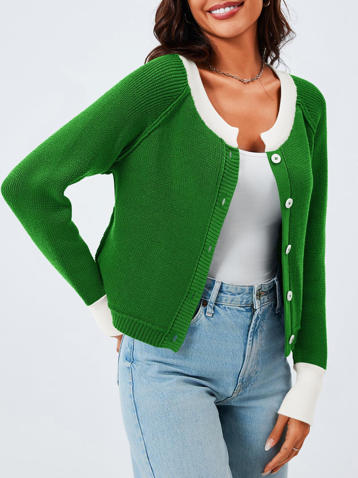 Foto 4 pulgar | Suéter Tipo Cárdigan Saodimallsu, Recortado, Color Verde Bloque, Para Mujer - Venta Internacional.