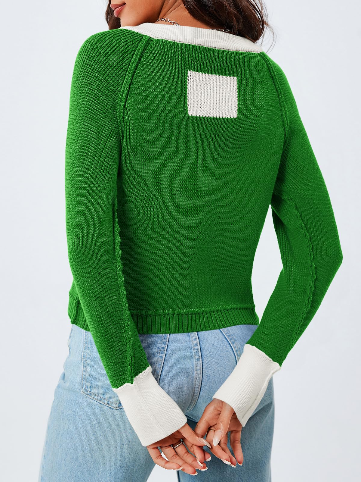 Foto 6 pulgar | Suéter Tipo Cárdigan Saodimallsu, Recortado, Color Verde Bloque, Para Mujer - Venta Internacional.