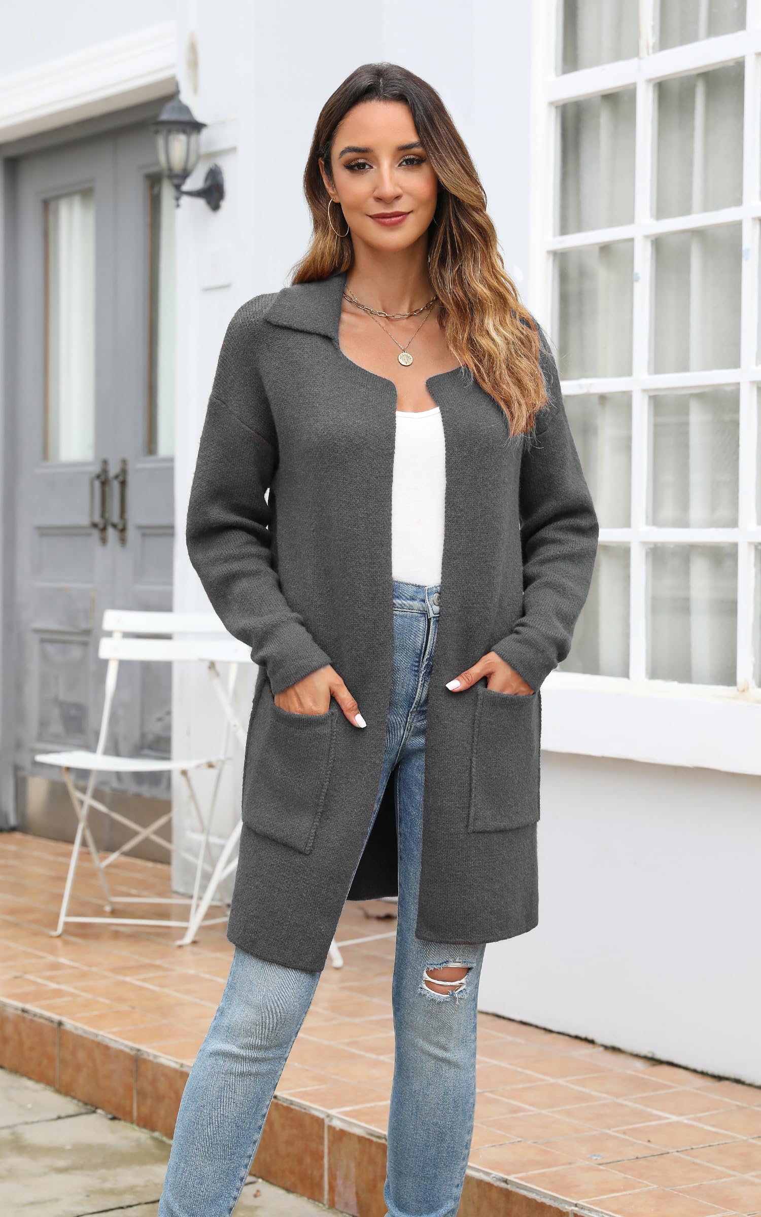 Foto 3 pulgar | Jersey De Punto Para Mujer, Modelo Ecowish, Con Parte Delantera Abierta, Otoño-invierno - Venta Internacional.