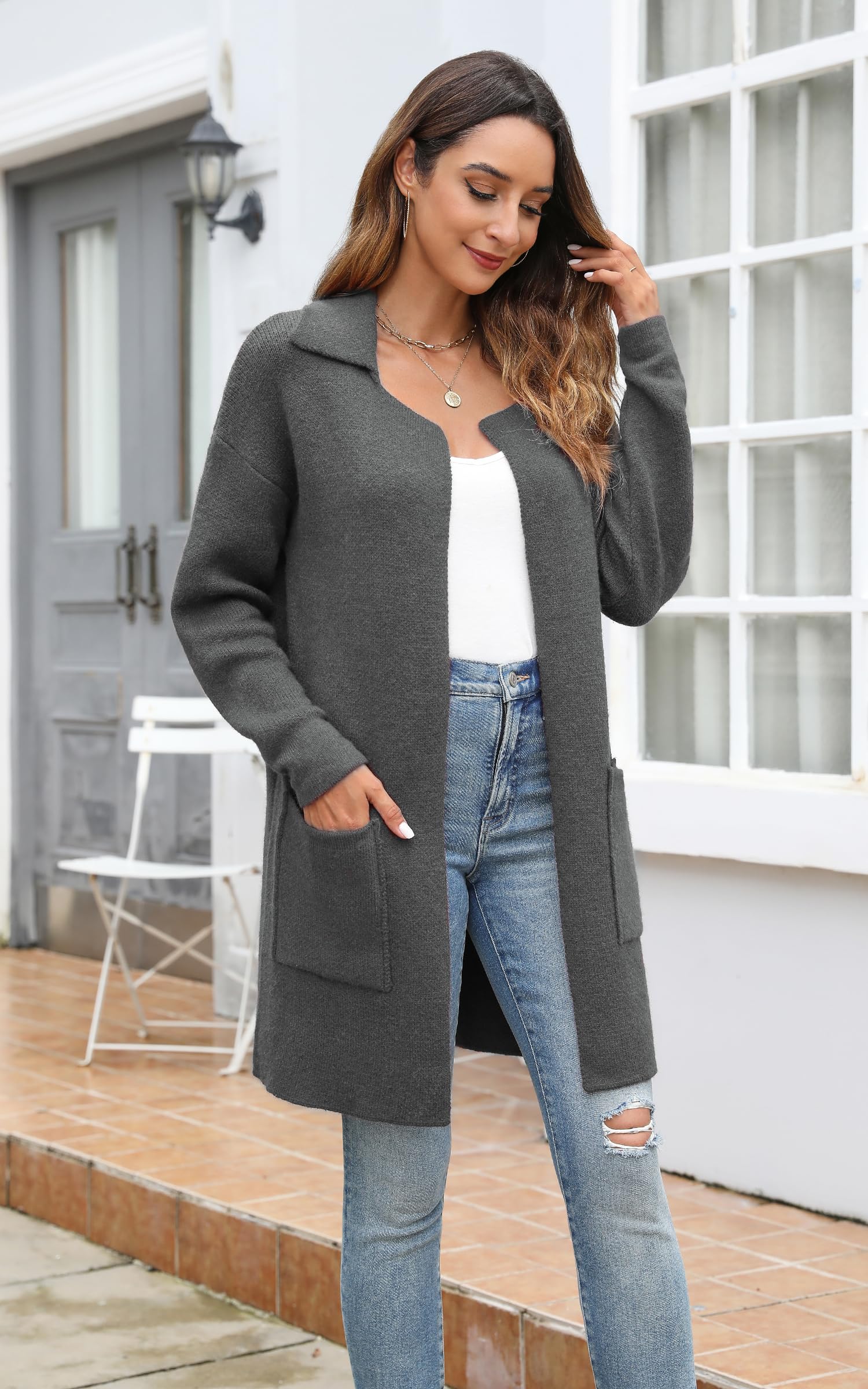 Foto 4 pulgar | Jersey De Punto Para Mujer, Modelo Ecowish, Con Parte Delantera Abierta, Otoño-invierno - Venta Internacional.