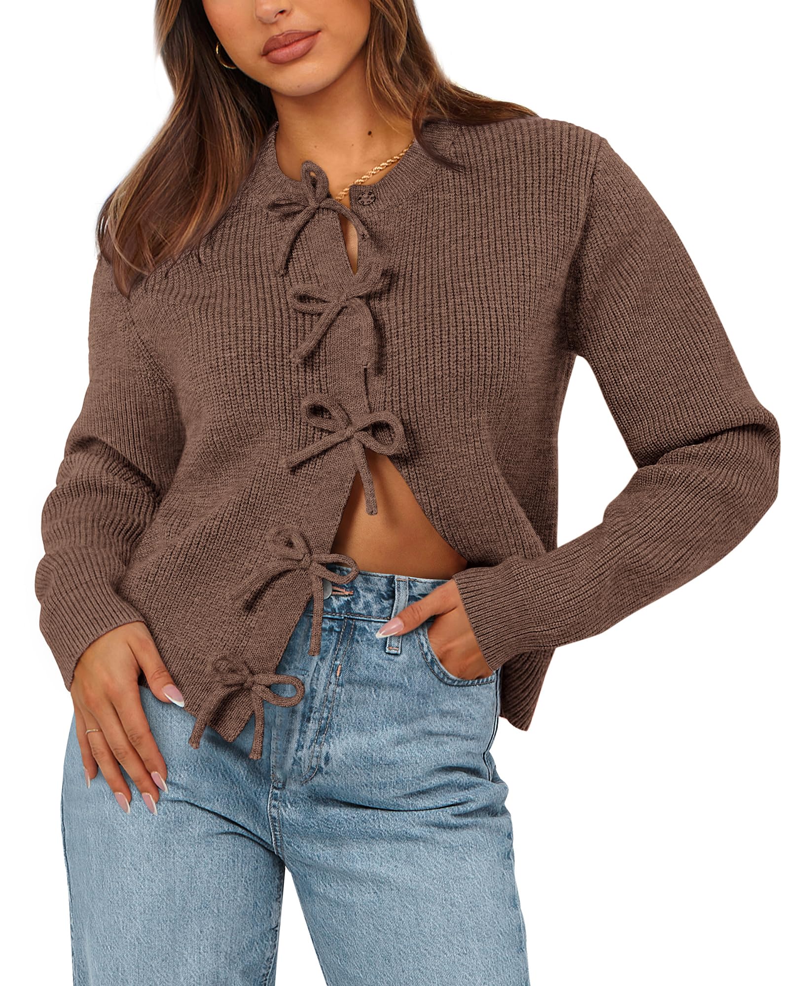 Foto 1 | Jersey Tipo Cárdigan Btfbm, Moderno, Otoño, 2024, Frente Abierto, Mujer, Marrón - Venta Internacional.