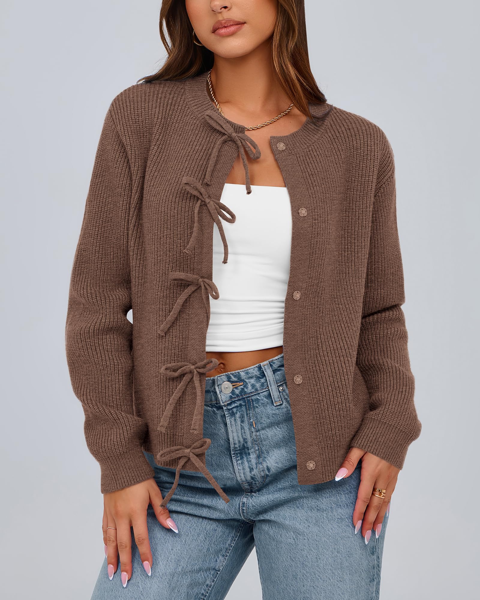 Foto 5 | Jersey Tipo Cárdigan Btfbm, Moderno, Otoño, 2024, Frente Abierto, Mujer, Marrón - Venta Internacional.