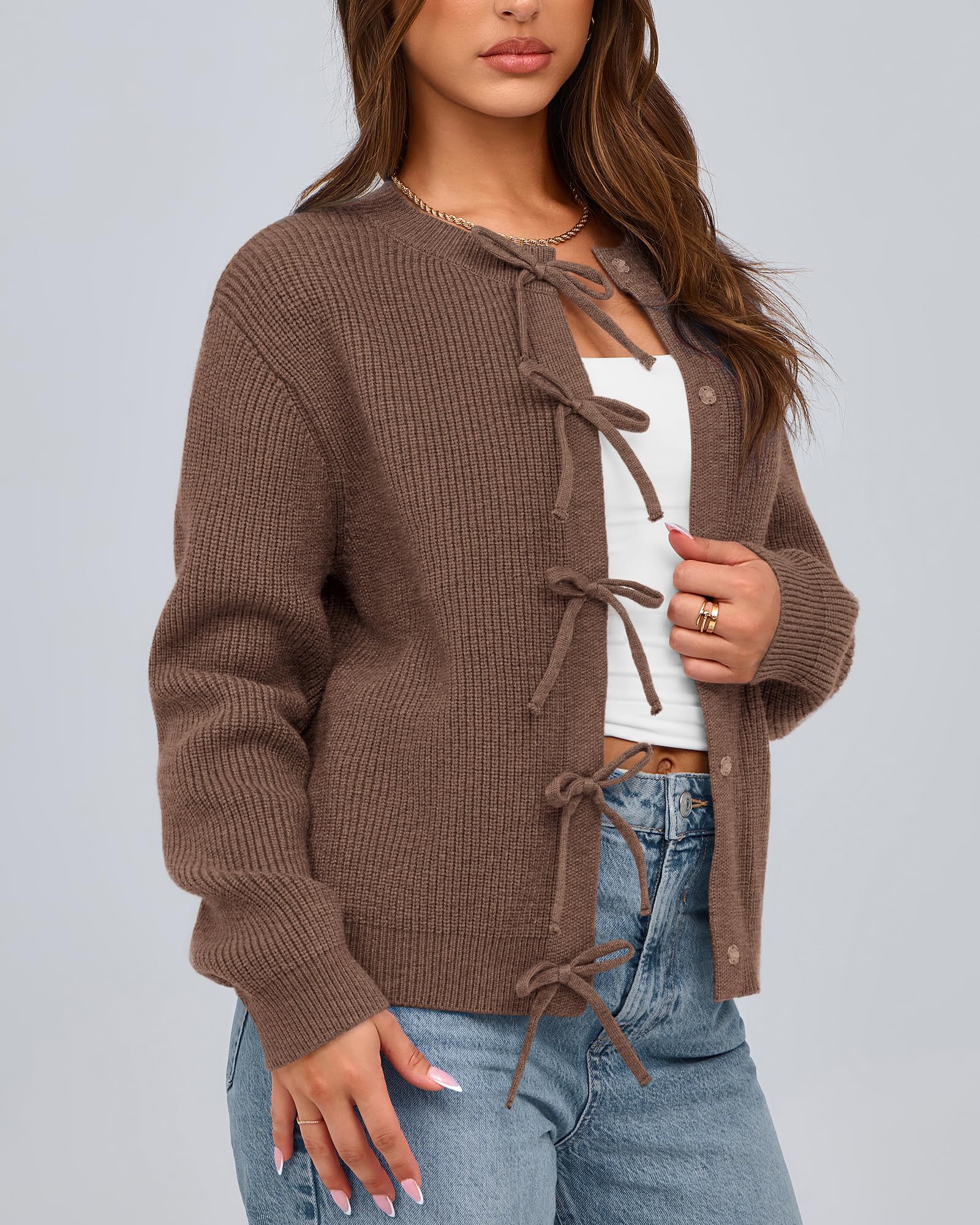 Foto 7 | Jersey Tipo Cárdigan Btfbm, Moderno, Otoño, 2024, Frente Abierto, Mujer, Marrón - Venta Internacional.