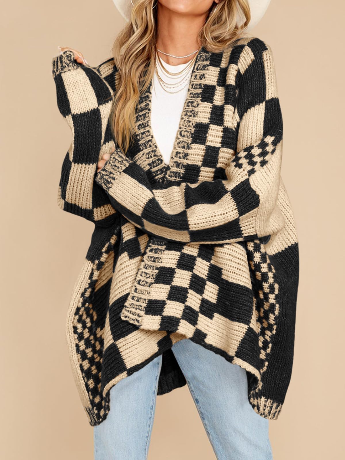 Foto 4 pulgar | Jersey Tipo Cárdigan Saodimallsu A Cuadros Con Bloques De Color Para Mujer - Venta Internacional.