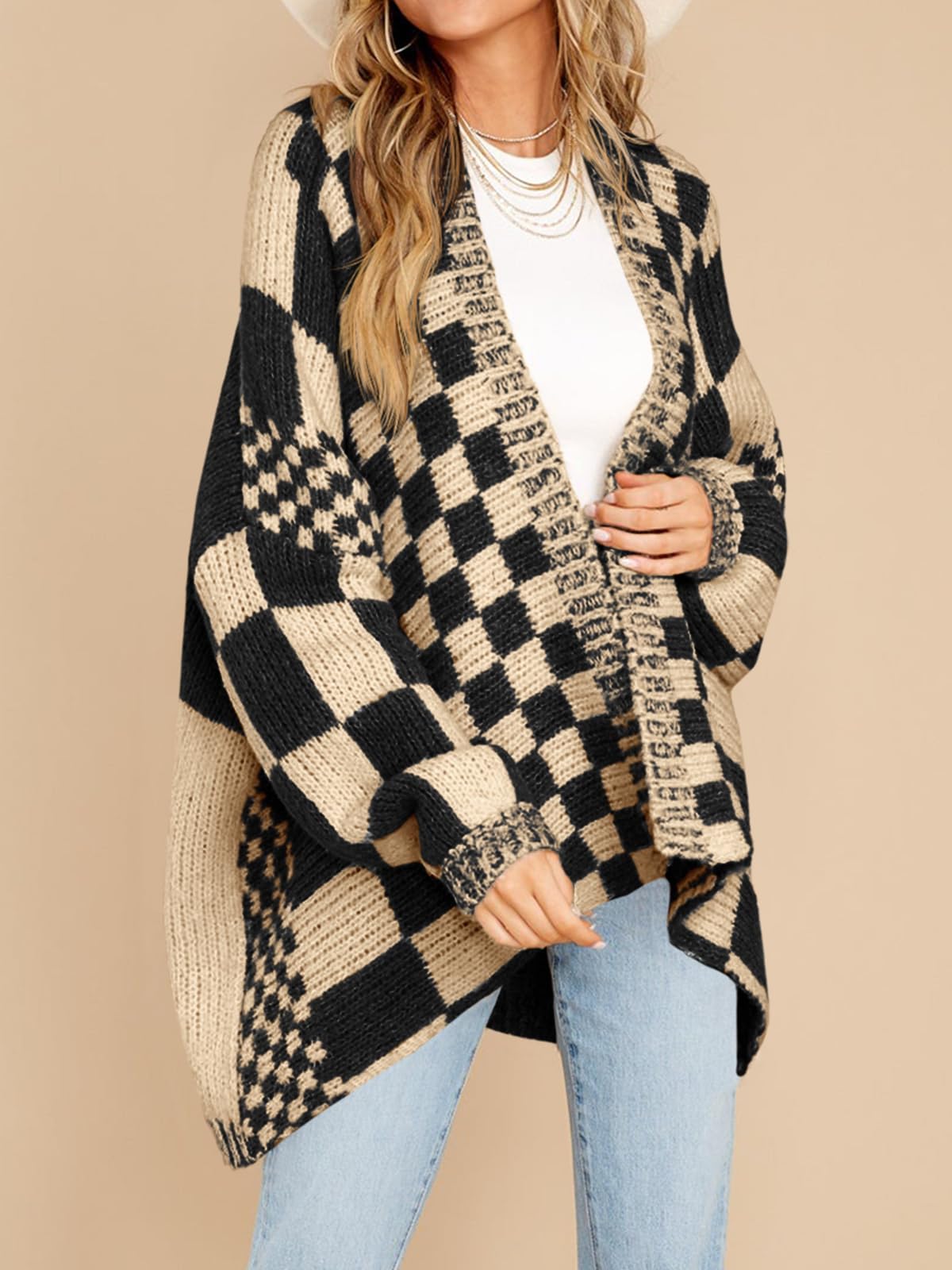 Foto 4 | Jersey Tipo Cárdigan Saodimallsu A Cuadros Con Bloques De Color Para Mujer - Venta Internacional.