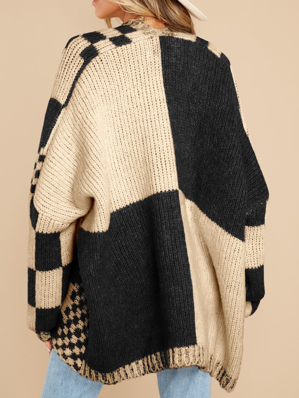 Foto 5 | Jersey Tipo Cárdigan Saodimallsu A Cuadros Con Bloques De Color Para Mujer - Venta Internacional.