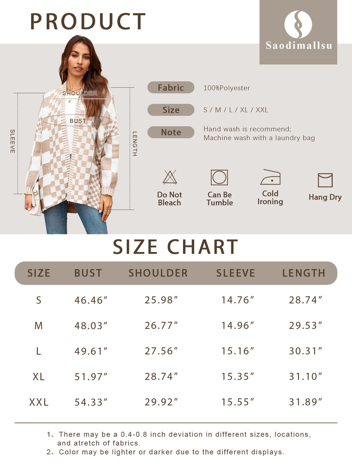 Foto 6 | Jersey Tipo Cárdigan Saodimallsu A Cuadros Con Bloques De Color Para Mujer - Venta Internacional.
