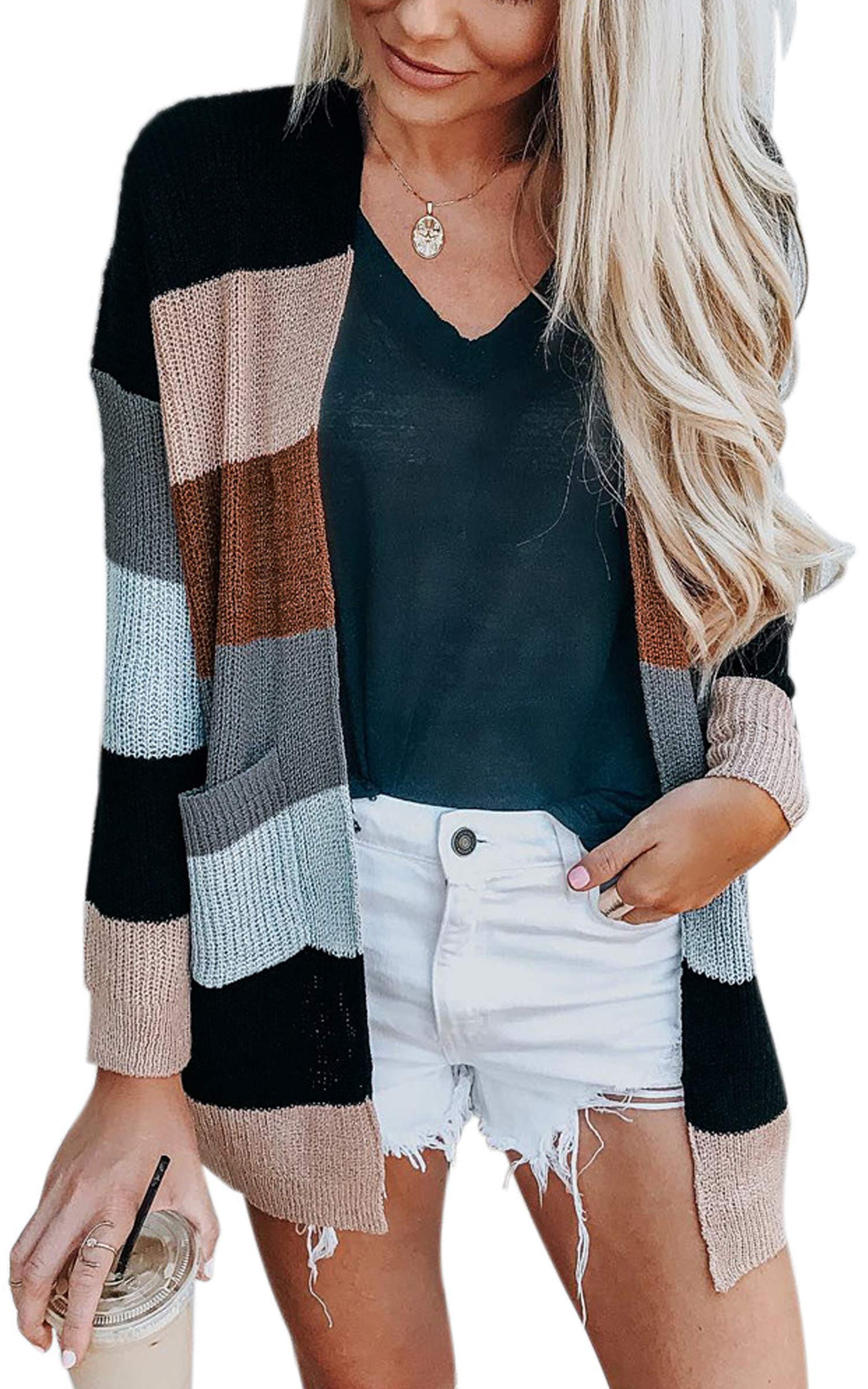 Foto 1 | Suéteres Tipo Cárdigan Ecowish, Ligeros, Con Bloques De Color, Para Mujer - Venta Internacional.