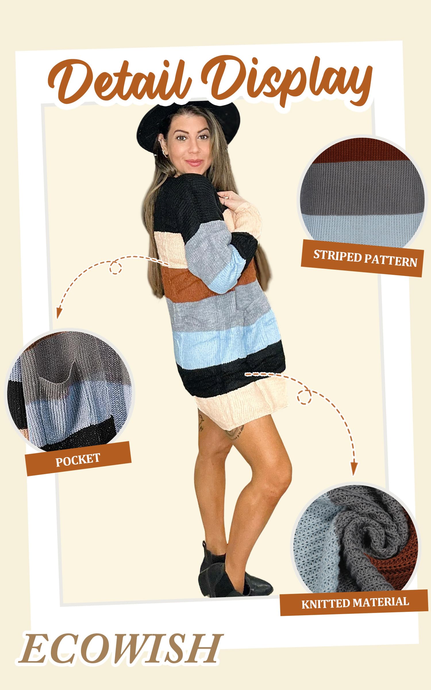 Foto 2 | Suéteres Tipo Cárdigan Ecowish, Ligeros, Con Bloques De Color, Para Mujer - Venta Internacional.