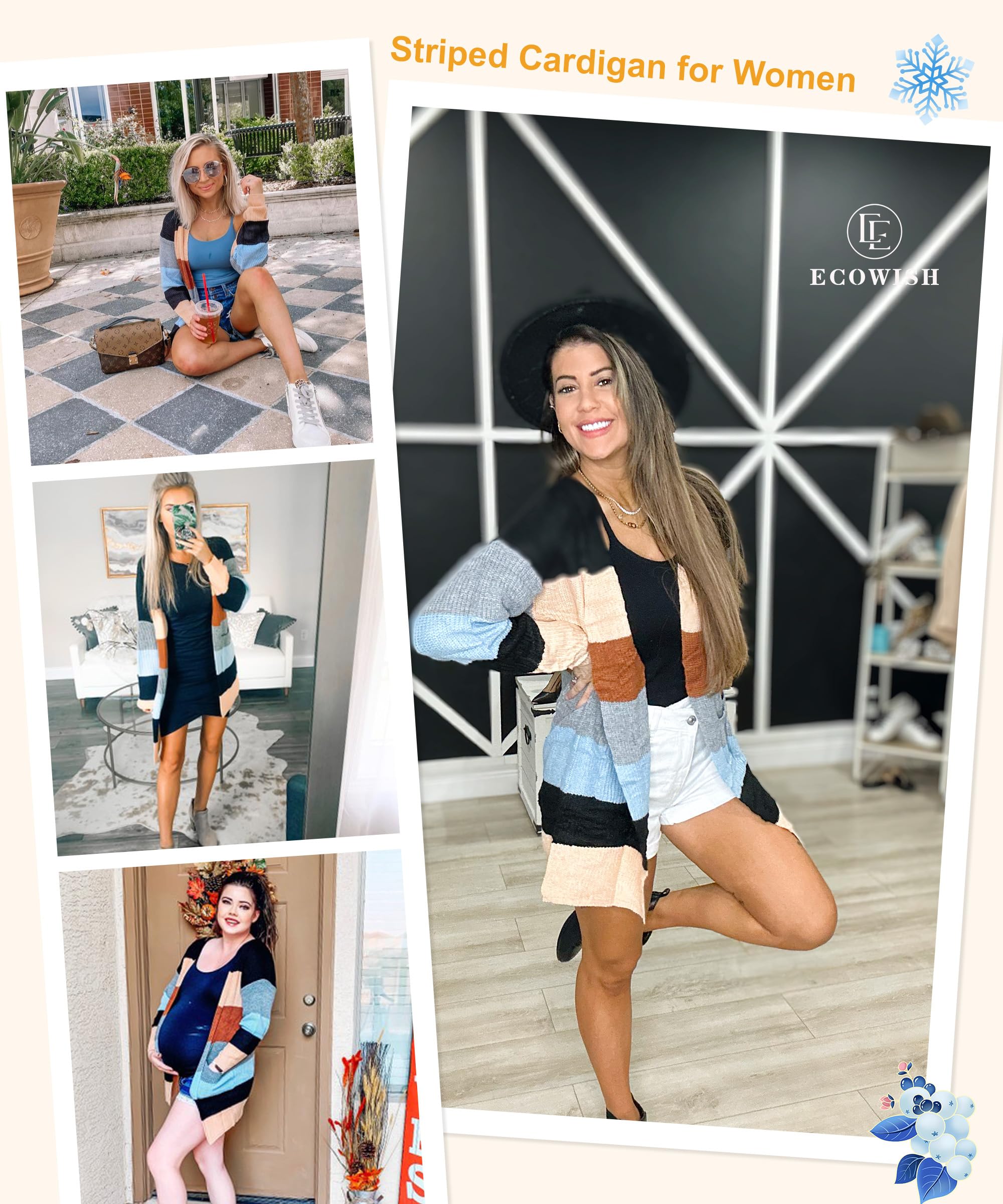Foto 5 | Suéteres Tipo Cárdigan Ecowish, Ligeros, Con Bloques De Color, Para Mujer - Venta Internacional.