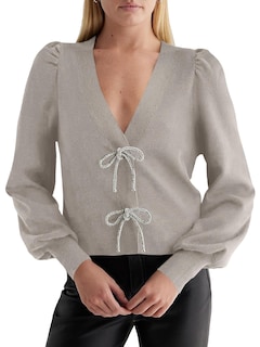 Foto 1 | Suéter Tipo Cárdigan Saodimallsu Puff De Manga Larga Con Cuello En V Para Mujer - Venta Internacional.