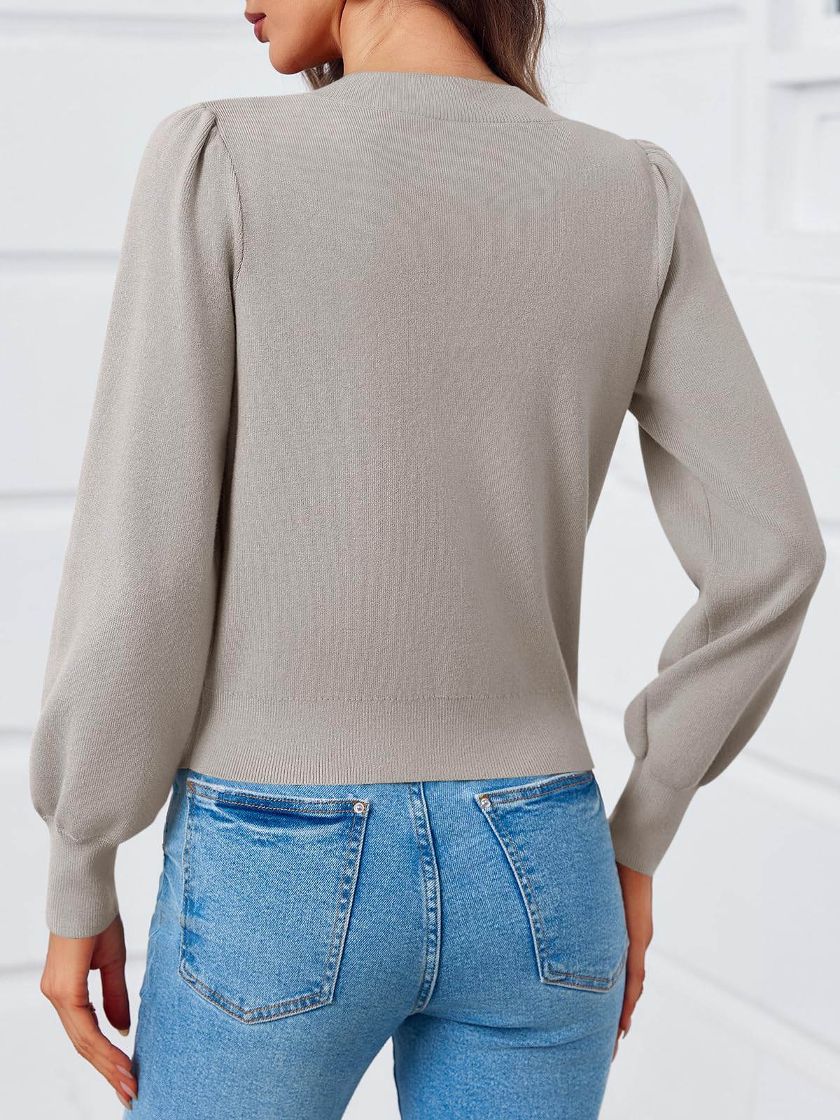 Foto 6 pulgar | Suéter Tipo Cárdigan Saodimallsu Puff De Manga Larga Con Cuello En V Para Mujer - Venta Internacional.