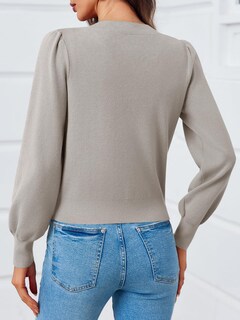 Foto 5 | Suéter Tipo Cárdigan Saodimallsu Puff De Manga Larga Con Cuello En V Para Mujer - Venta Internacional.