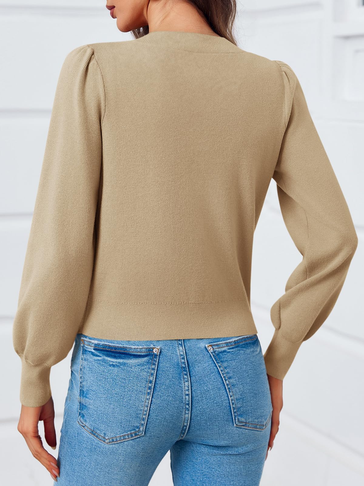 Foto 5 | Suéter Tipo Cárdigan Saodimallsu Puff De Manga Larga Con Cuello En V Para Mujer - Venta Internacional.