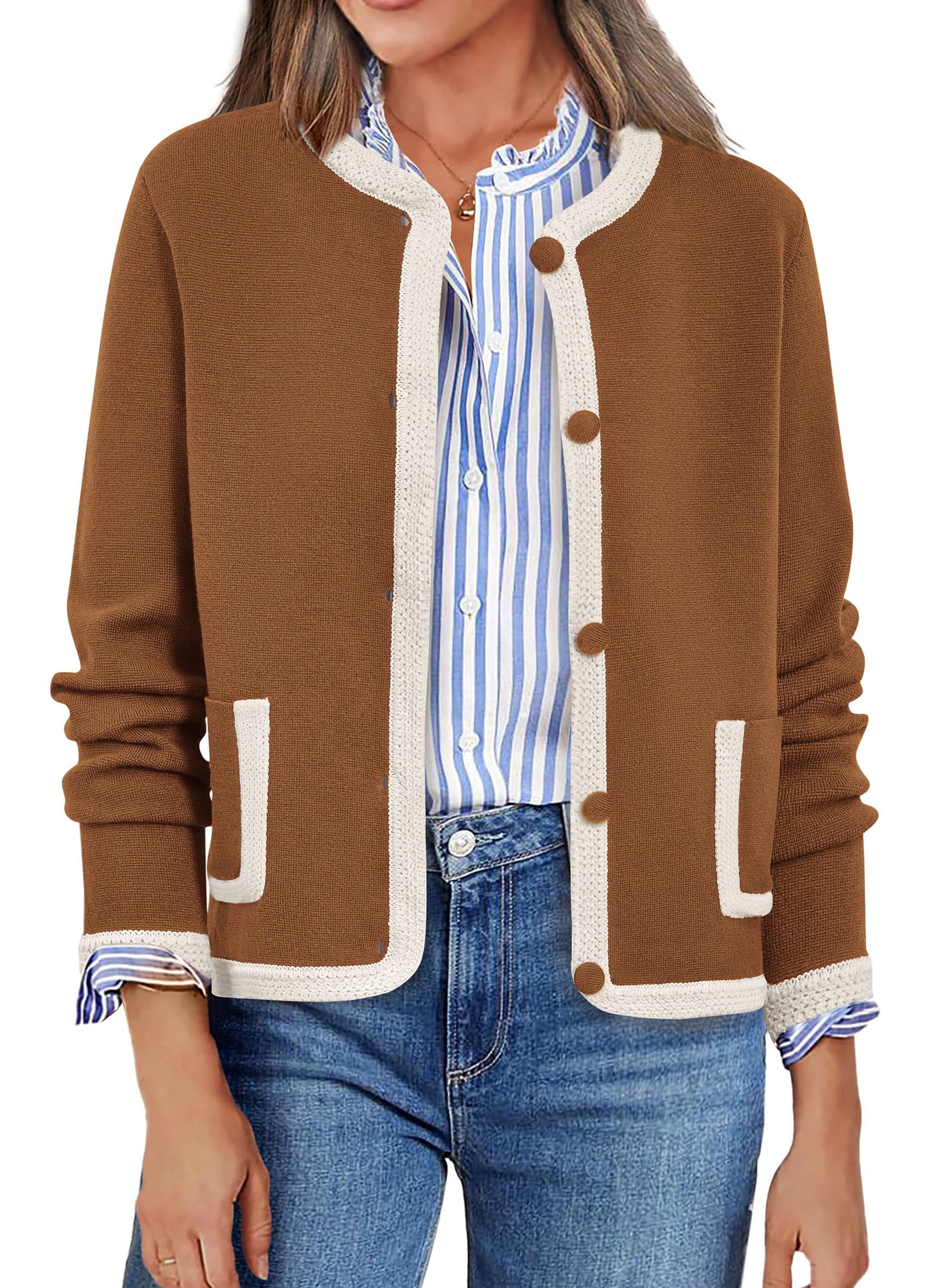 Foto 1 | Cárdigan Prettygarden Para Mujer, Con Botones, Color Caramelo - Venta Internacional.