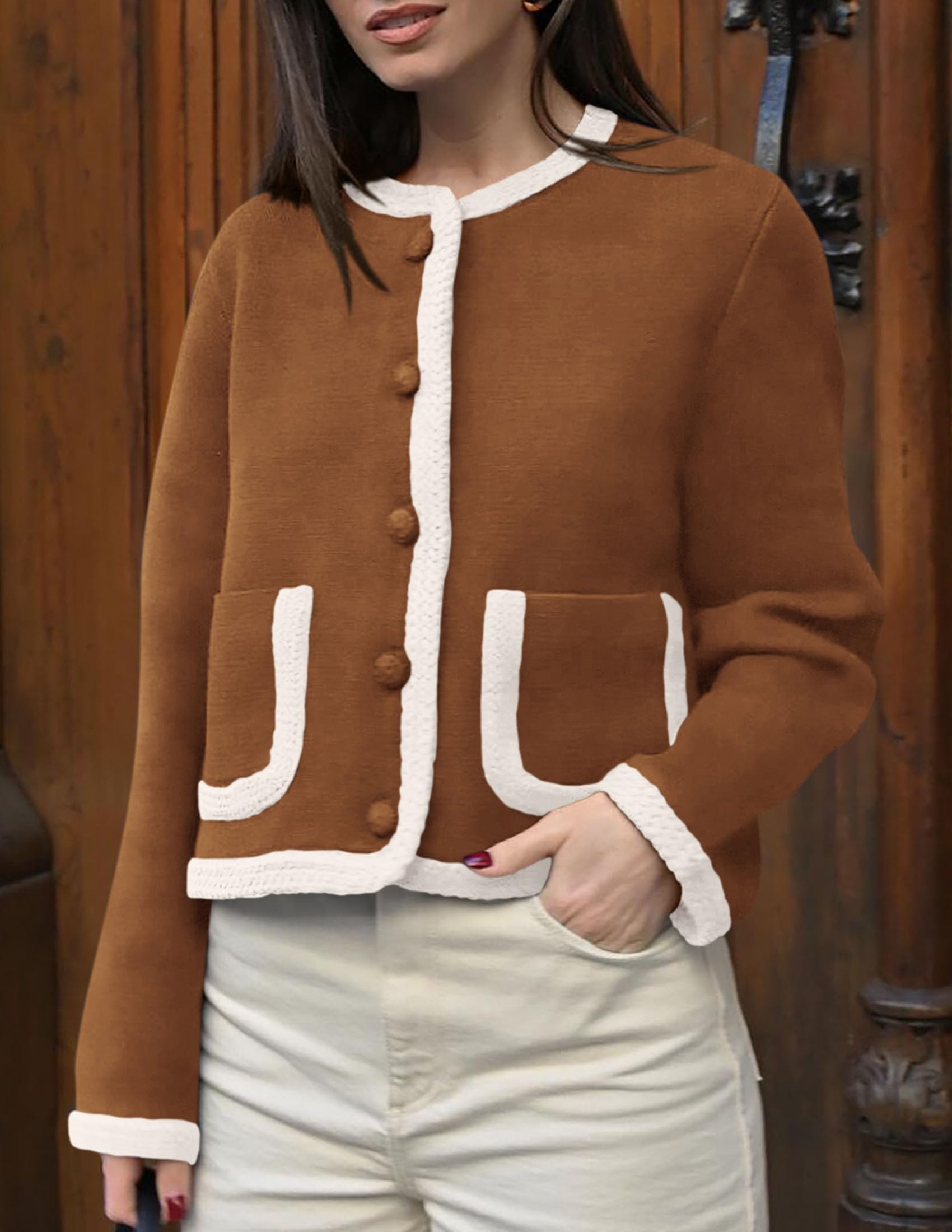 Foto 7 | Cárdigan Prettygarden Para Mujer, Con Botones, Color Caramelo - Venta Internacional.