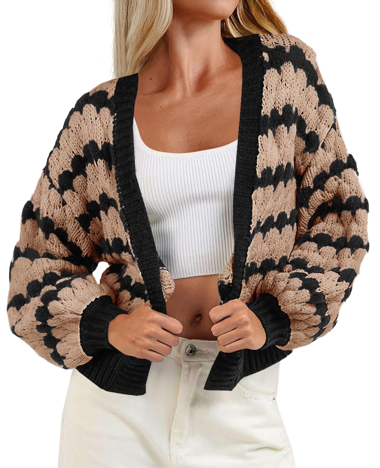Foto 2 pulgar | Suéter Tipo Cárdigan Saodimallsu, De Punto A Rayas, Marrón, Para Mujer - Venta Internacional.