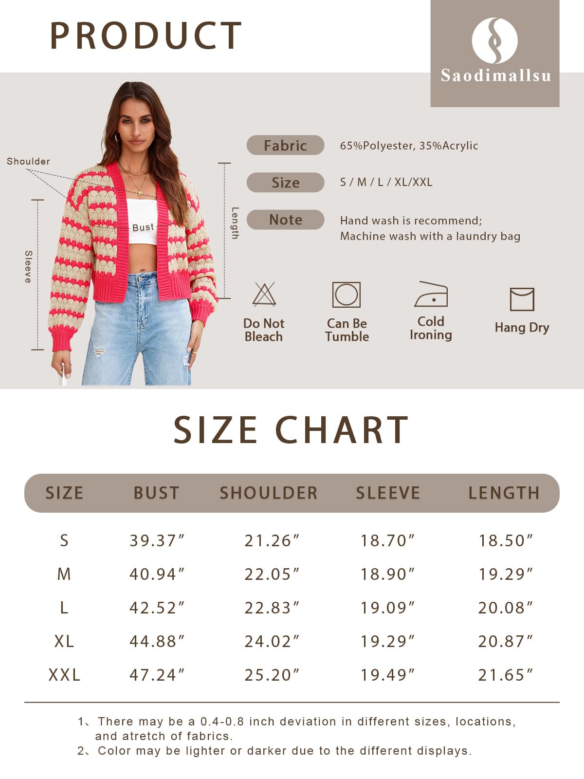 Foto 7 pulgar | Suéter Tipo Cárdigan Saodimallsu, De Punto A Rayas, Marrón, Para Mujer - Venta Internacional.