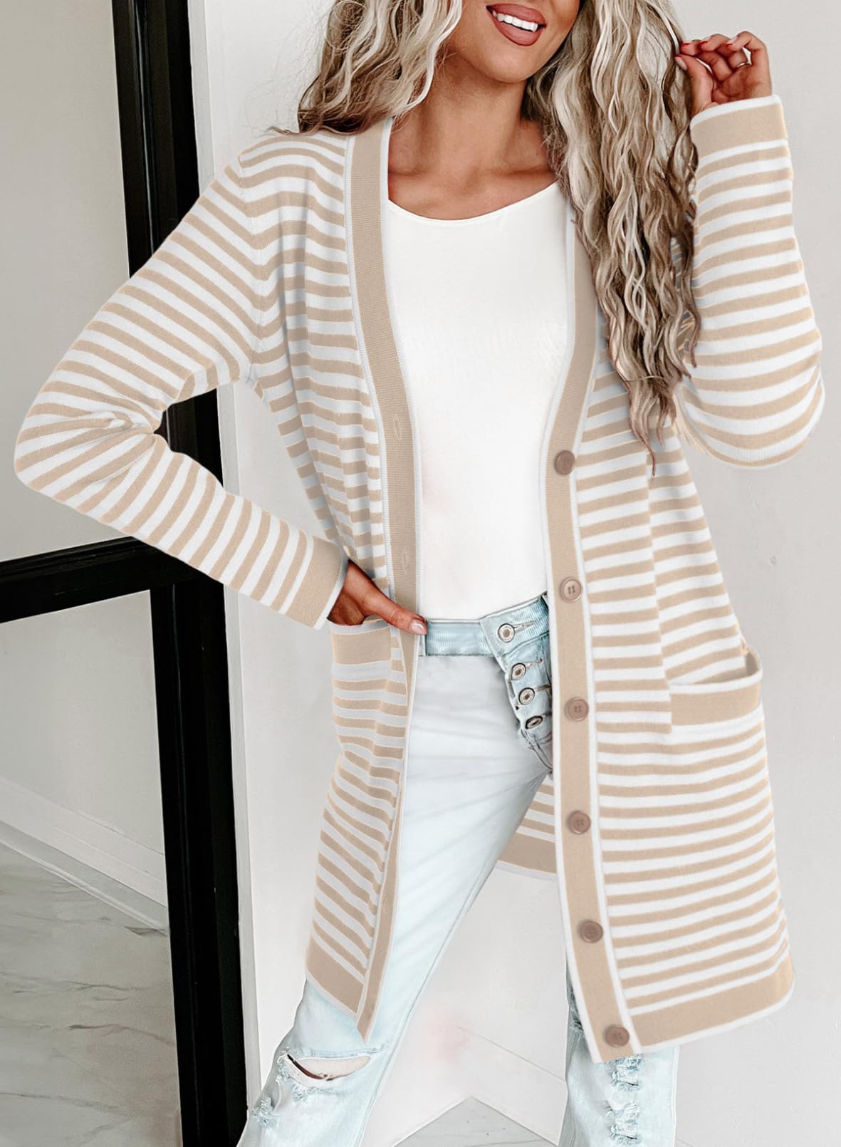 Foto 3 | Cárdigan Dokotoo Lightweight Para Mujer, Talla Grande, Color Albaricoque - Venta Internacional.