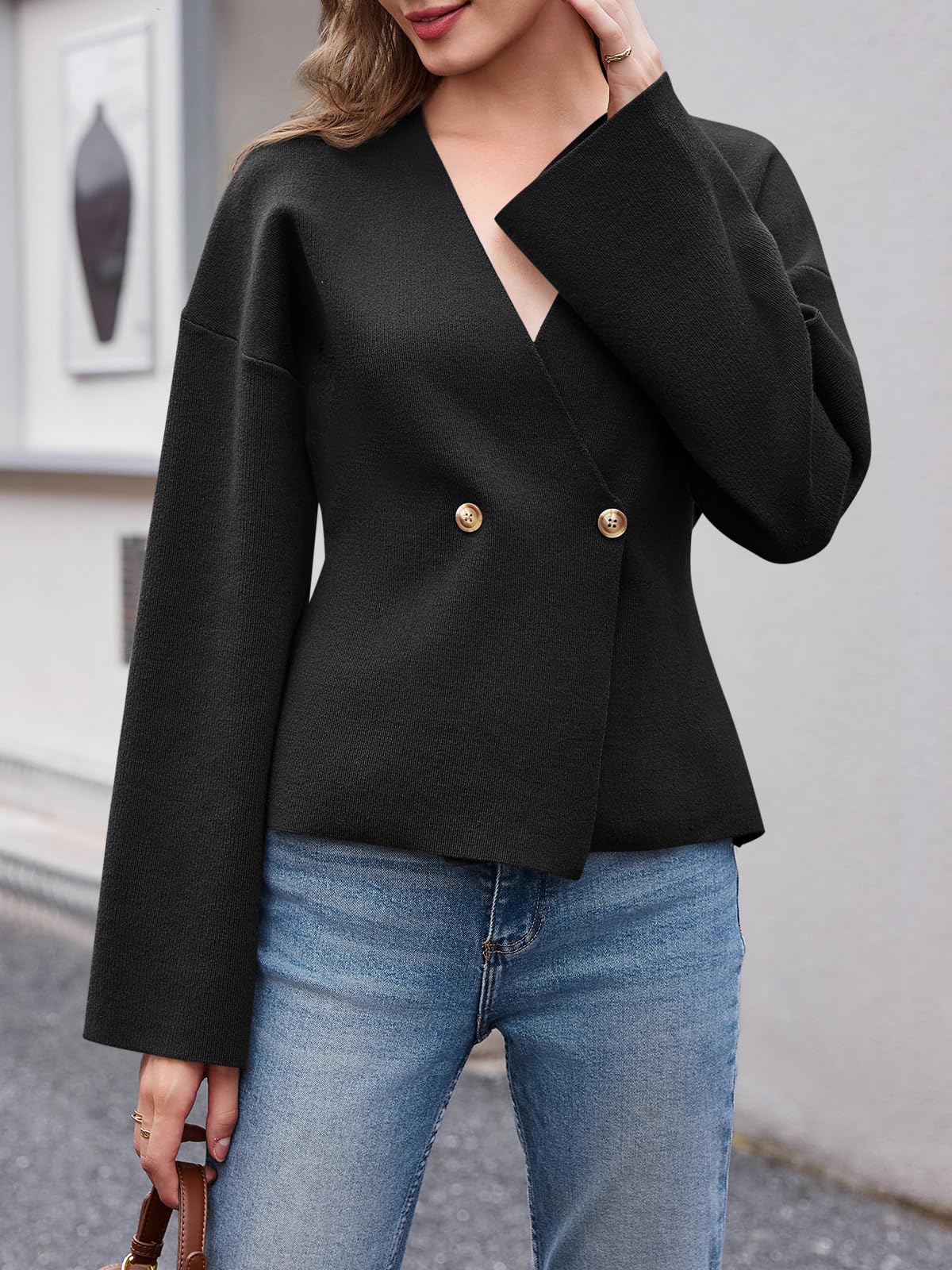 Foto 4 | Suéter Tipo Cárdigan Saodimallsu Con Cuello En V Y Manga Larga Para Mujer - Venta Internacional.