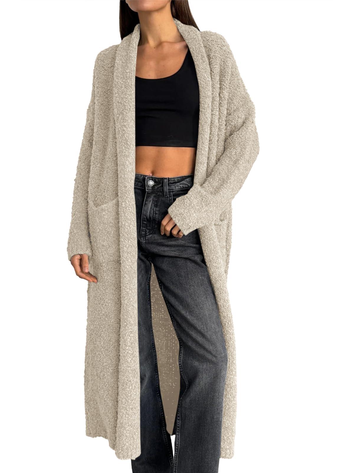 Jersey Tipo Cárdigan Saodimallsu Para Mujer, Con Solapa Gruesa Y Borrosa, Color Caqui - Venta Internacional.