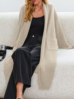 Foto 3 | Jersey Tipo Cárdigan Saodimallsu Para Mujer, Con Solapa Gruesa Y Borrosa, Color Caqui - Venta Internacional.