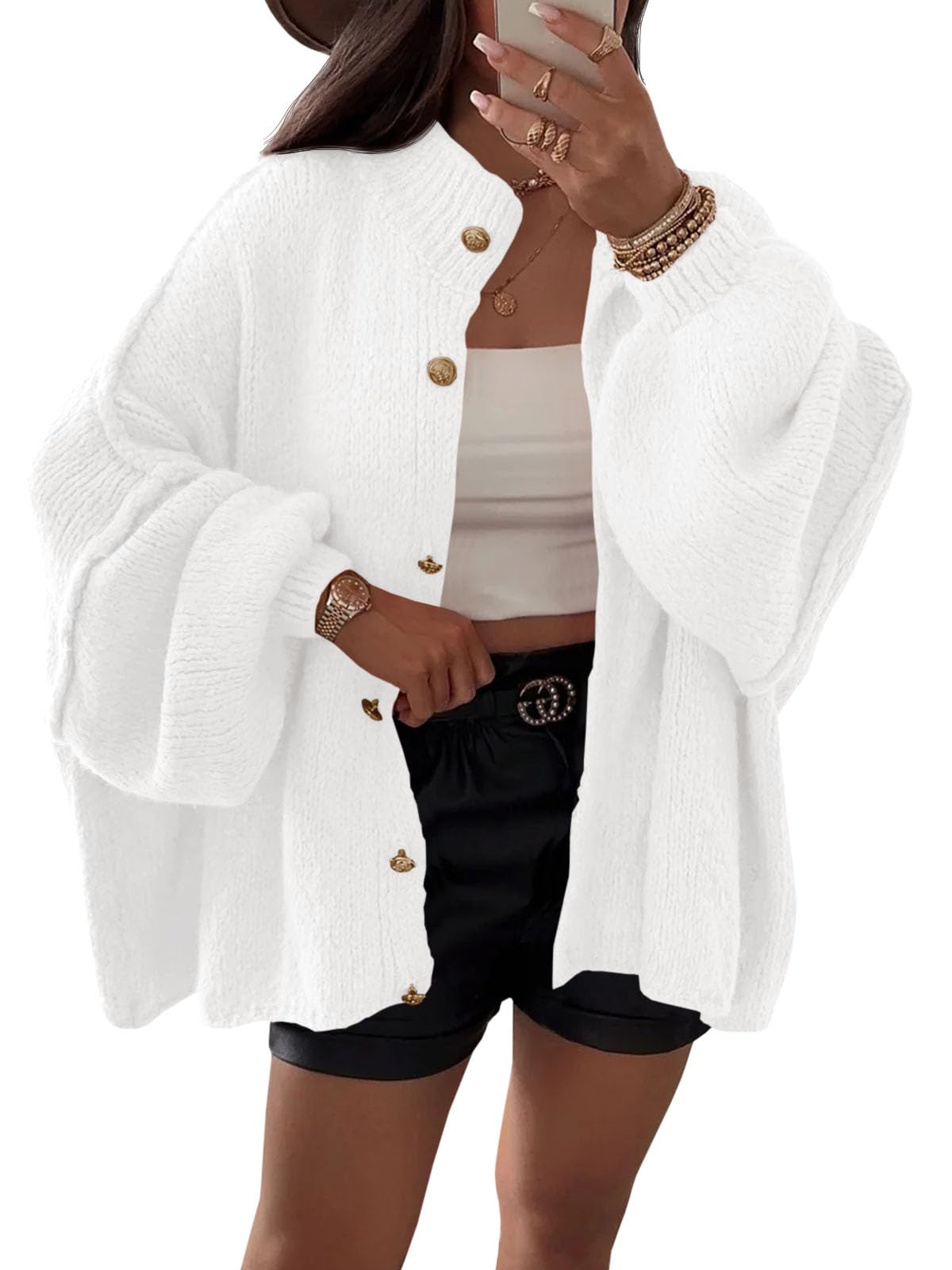 Jersey Tipo Cárdigan Saodimallsu, De Punto Grueso, De Gran Tamaño, Blanco, Para Mujer - Venta Internacional.