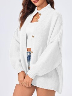 Foto 4 | Jersey Tipo Cárdigan Saodimallsu, De Punto Grueso, De Gran Tamaño, Blanco, Para Mujer - Venta Internacional.
