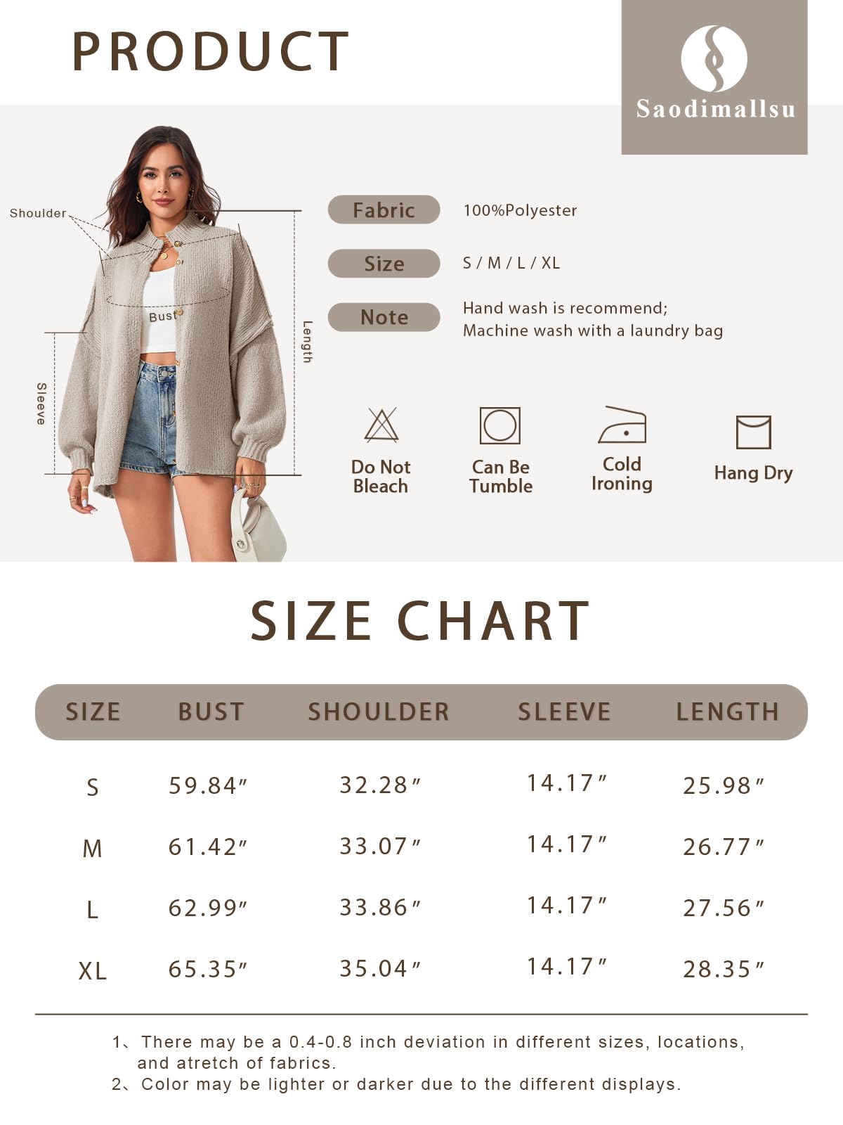 Foto 7 pulgar | Jersey Tipo Cárdigan Saodimallsu, De Punto Grueso, De Gran Tamaño, Blanco, Para Mujer - Venta Internacional.