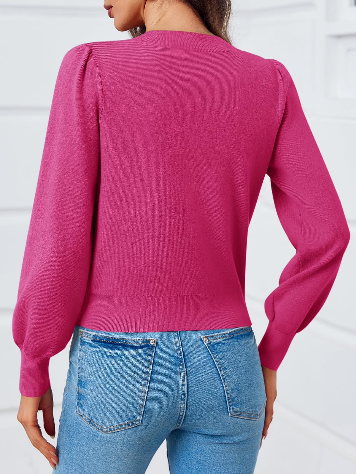 Foto 5 | Jersey Tipo Cárdigan Saodimallsu Puff, Manga Larga, Cuello En V, Rojo - Venta Internacional.