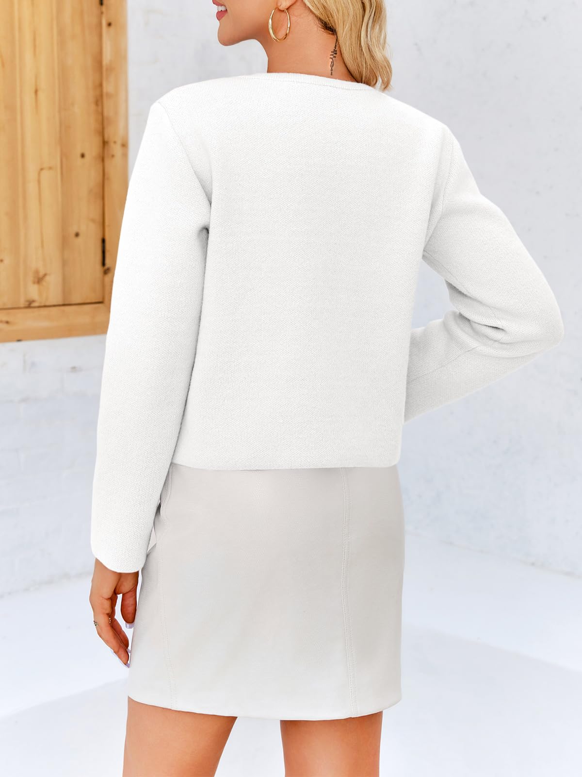 Foto 5 pulgar | Jersey Tipo Cárdigan Saodimallsu De Punto Blanco Corto Para Mujer - Venta Internacional.