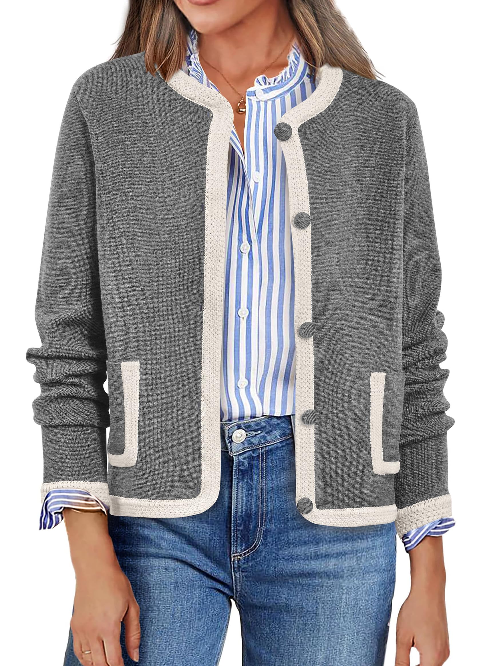 Foto 1 | Cárdigan Prettygarden Para Mujer, Con Botones, Color Gris Bloque - Venta Internacional.