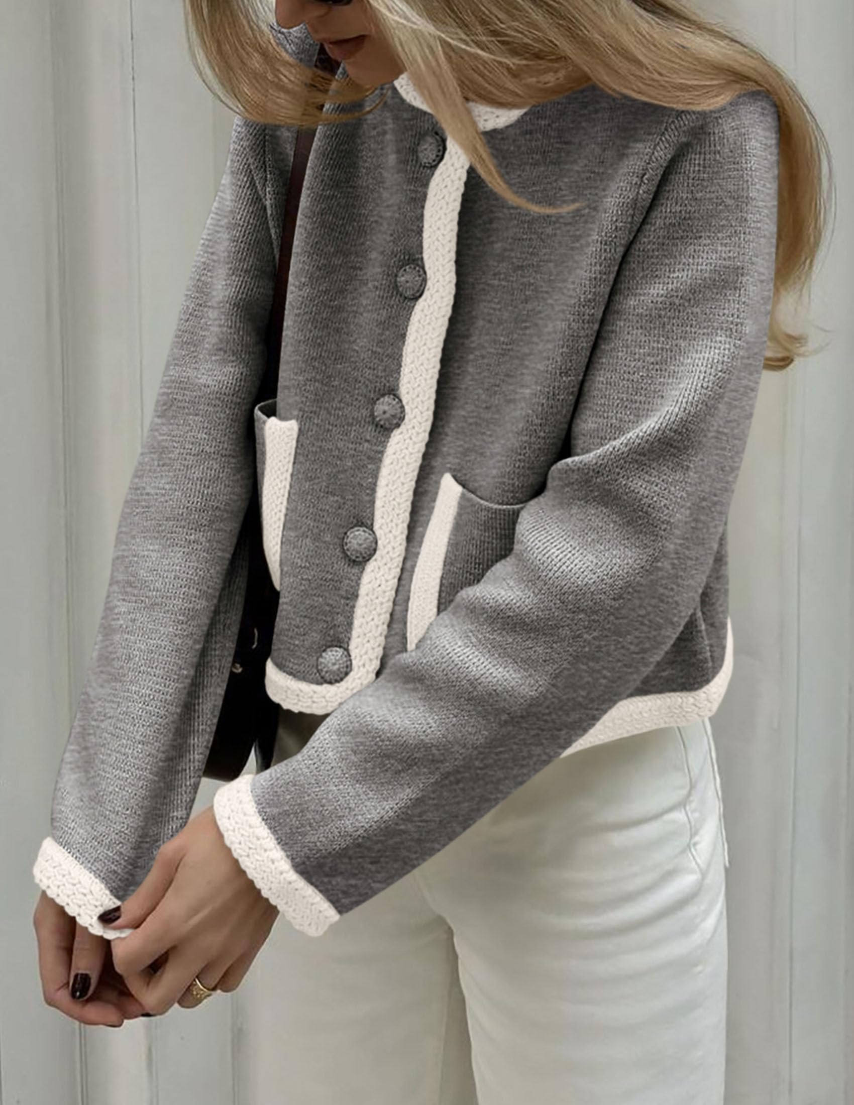 Foto 3 | Cárdigan Prettygarden Para Mujer, Con Botones, Color Gris Bloque - Venta Internacional.